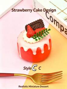 1/2/3pcs Ice Cream Color 3-Inch Realistic Cake Fridge Magnets, Hand-Painted Magnetic Resin, Strawberry Cherry Fake Fruit Decor, Realistic Food Props, Fake Cake For Photography, Birthday Party Window Display, Back To School Gift - Multicolor - View 6