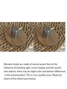 No-Drill Easy Round Bamboo Base Hook Strong Adhesive Wall Mount, Sturdy Storage Hook For Hat Bag Coat Accessory Organization, Practical Adhesive Hanger For Bedroom Kitchen Home Decor Wall - Multicolor - View 11