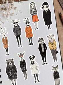 50pcs/Pack Retro Cartoon Fashion Animals Aesthetic Stickers, Decorative Decals For Stationery Notebook Phone Scrapbook Laptop Guitar Luggage Decals - Multicolor - View 11