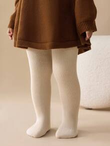 [Autumn/Winter Style] 1 Pair Women/Infant Tights, Classic Khaki Fine Vertical Stripe Design, Minimalist Fashion, Warm And Breathable, Skin-Friendly Soft Comfortable Casual Thin Fleece Cold-Proof Versatile Stirrup Tights, Suitable For 0-5 Years Old Autumn/Winter Daily Wear/Travel/Holiday Gifts - Multicolor - View 7