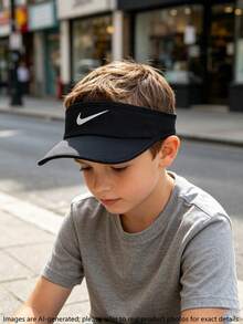 Nike K NK DF ACE VISOR SWOOSH 2026 Summer Kids Outdoor Running Open Top Sun Visor Hat FB5061-010 - Black - View 1