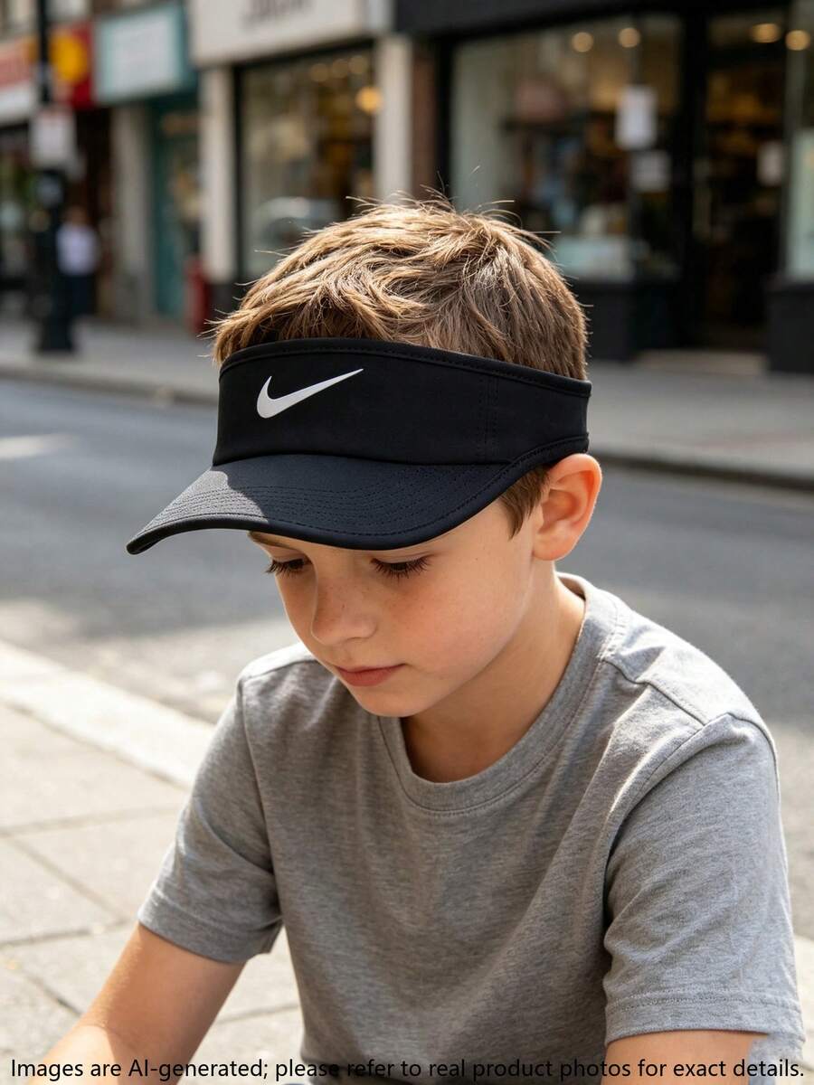 Nike K NK DF ACE VISOR SWOOSH 2026 Summer Kids Outdoor Running Open Top Sun Visor Hat FB5061-010 - Black - View 1
