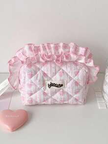 1 pieza Bolsa de maquillaje con estampado floral y decoración de encaje, organizador de cosméticos de gran capacidad, bolsa de aseo portátil para viajes, bolsa de almacenamiento de productos para el cuidado de la piel, esencial de viaje. - Multicolor - Ver 14