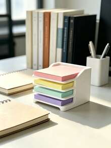 1pc 4-Layer Desktop Stackable Sticky Note Organizer, Suitable For Square Sticky Note Pads, Multi-Color Classification Sticker Storage Rack, Easy To Access, Minimalist Desk Organizer For Office, Home, Study, School, Stationery Storage, Simple Desk Tidy, Portable Memo Pad Display Stand - Multicolor - View 4