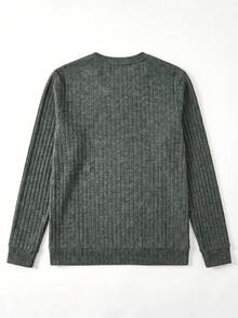 GRDR Fine Textured Vertical Ribbed Crew Neck Simple Basic Solid Color Men's Daily Casual Sports Long Sleeve Pullover Top - Green - View 3