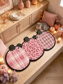 1pc Pink Plaid 3 Pumpkin Lantern Rug, Bedroom Decor, Small Rug, Carpet, Home Decor, Living Room Rug, Living Room Small Rug, Bedroom Rug, Living Room Home Decor, Outdoor Rug, Washable Rug, Halloween Gift - Multicolor - View 2