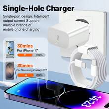 1 Set PD 20W Fast Charging EU Charger Kit, Compatible With IPhone 17/16/15/Pro/Pro Max, Type-C Wall Charger With Type C To USB C Fast Charging Cable, Portable USB-C Adapter Suitable For Samsung Galaxy S26-S20 - EU C Type Plug(220-240V) - View 2