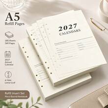 1 lembar Kalender Bahasa Inggris Ukuran A5 2027, Halaman Isi Ulang Lepas, Halaman Pengganti Buku Jadwal Perencana Harian 365 Hari, Isi Termasuk Kalender 2027, Rencana Bulanan, Rencana Harian, Kompatibel Dengan Berbagai Sampul Lepas - Satu ukuran cocok untuk semua. - View 1