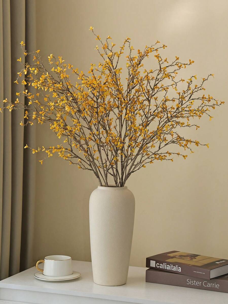 1/3/40pcs 37 Inch Artificial Dried Branches, Valentine's Day Scarecrow Floral Art, Vase Decor Branches | Halloween Flower Stems, Farmhouse Country Style Decor, Indoor Home Decoration, Tall Vase Long Stem Artificial Flowers - Yellow - View 1