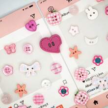 4/16/32/56/88/100Pcs Pink Mixed Resin Buttons, Heart Rabbit Flower Plaid Irregular Shaped Buttons, DIY Cream Glue Hair Clips Phone Case Handmade Decoration Accessories, Random Styles - Multicolor - View 4