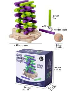 Wooden Wobble Stacking Rod Game, Balance Stacking Blocks Tabletop Game, Suitable For Children, Multi-Player Interactive Party Game, Christmas Halloween Family Desktop Game - Multicolor - View 7