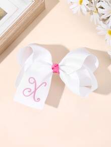 1件裝 26字母白色蝴蝶結髮夾，刺繡粉色26字母髮夾，時尚女孩髮飾，派對禮物，學校用品 - 白色 - 查看 10