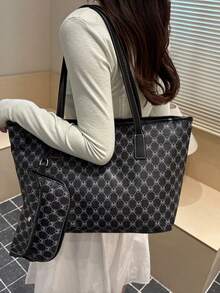 極簡時尚大容量托特包女款，夏季新款通勤手提肩背包 - 黑色 - 查看 5
