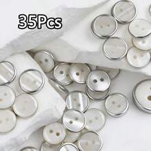 15/25/35Pcs Gold/Silver Trimmed White Shell Buttons, Suitable For Clothing, Shirts, Sewing Crafts And Home Decor Fabric - Multicolor - View 14