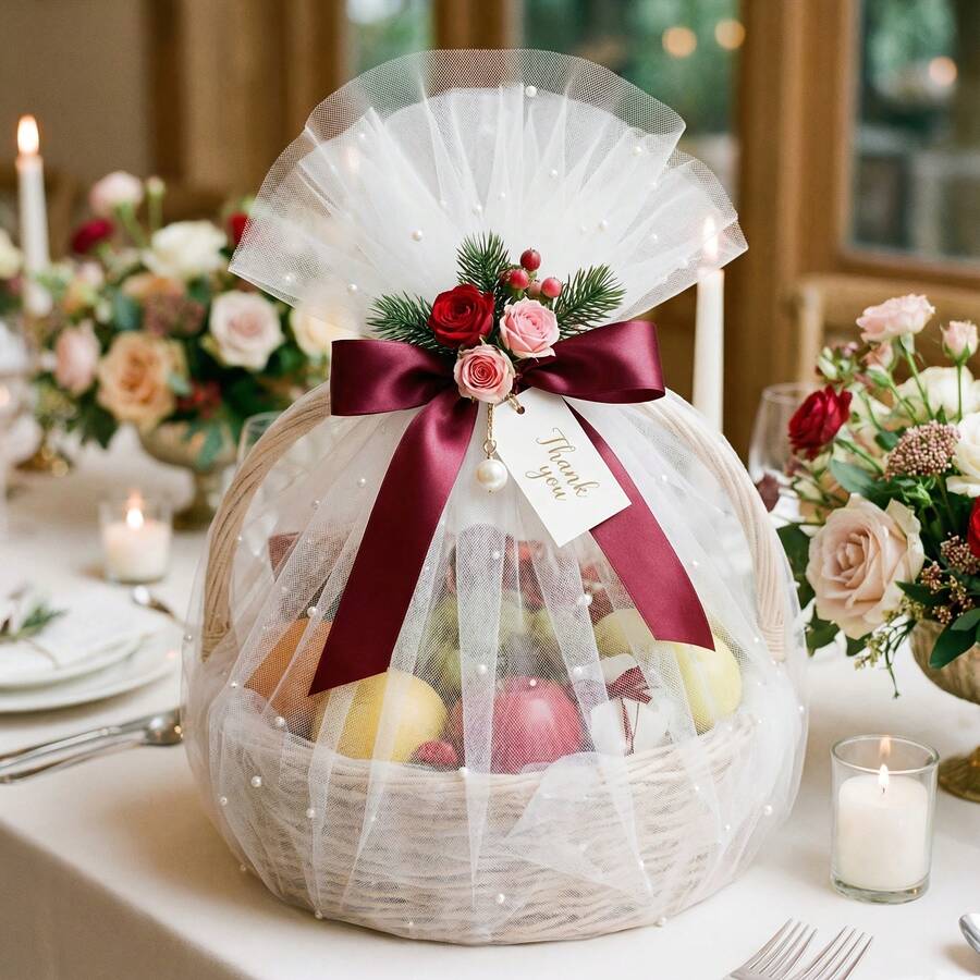 White Pearl Tulle, Gift Bag Tulle Packaging, Suitable For Valentine's Day, Wedding Party Gift Bags - Multiple Pieces Polyester Mesh Gift Packaging, Suitable For Wedding Decoration And Celebration Events, Wedding Gifts