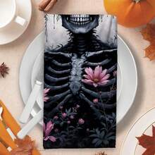 2/4/48pcs Halloween Series Pink Flower Skull Skeleton Pattern Printed Kitchen Towels - Ultra Soft, Highly Absorbent Polyester Dishcloths And Hand Towels, Perfect For Holiday Decor, Kitchen Decor, Party Decor - Multicolor - View 7