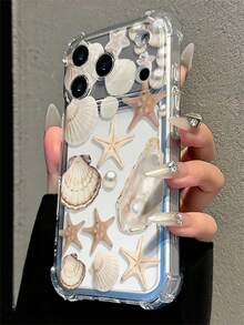 Phone Case: Transparent Shell Pearl Pattern Printed Full Coverage Phone Case, Compatible With Apple 17 17 Pro Max, 17 Pro, 17 Plus, 17, 16 Pro Max, 16 Pro, 16 Plus, 16, 15, 14, 13, 12, 11 And Other Models, Summer Ocean Element Fashion Phone Protective Cover - Multicolor - View 3