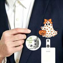 2D Flat Halloween Pumpkin Ghost ID Badge Holder - Retractable Badge Clip, Suitable For Medical Students And Registered Nurses - PMMA Material Workplace Identification Badge Holder | Fun Design | Acrylic Nurse Accessories Back To School, Team Gifts - Halloween - View 10