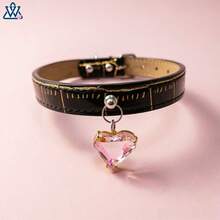 Dog Collar With Heart-Shaped Pendant, Pet Neck Collar,-Border Bestseller, Adjustable PU Leather Collar Cats And Dogs - Blue Gold - View 2