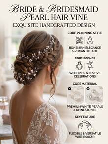 1pc Bridal Pearl Rhinestone Hair Vine, Handcrafted Silver Wedding Headband, Flexible Hair Accessory For Women Prom & Party Styling - Multicolor - View 3