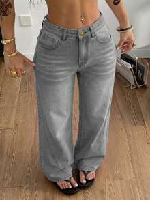 Women's Casual Structured Patchwork Jeans, Autumn Outfit - Light Grey - View 6
