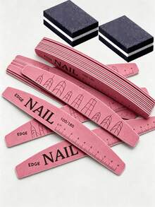 1/3/6/15/25/50/100pcs Washable Wear-Resistant Nail File With Scale, Non-Shedding Sponge Buffer, Durable Shaping And Polishing Double-Sided Nail File, Random Style And Color. Acrylic Nails For Hands, Nail Technician Supplies - Pink - View 8