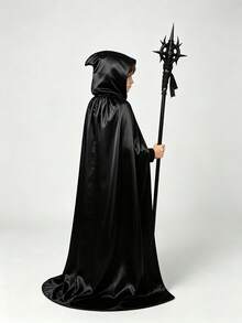 Halloween Cloak Cape For Kids, Black Medieval Wizard Robe, Grim Reaper Monk Hat Performance Cape - Multicolor - View 1