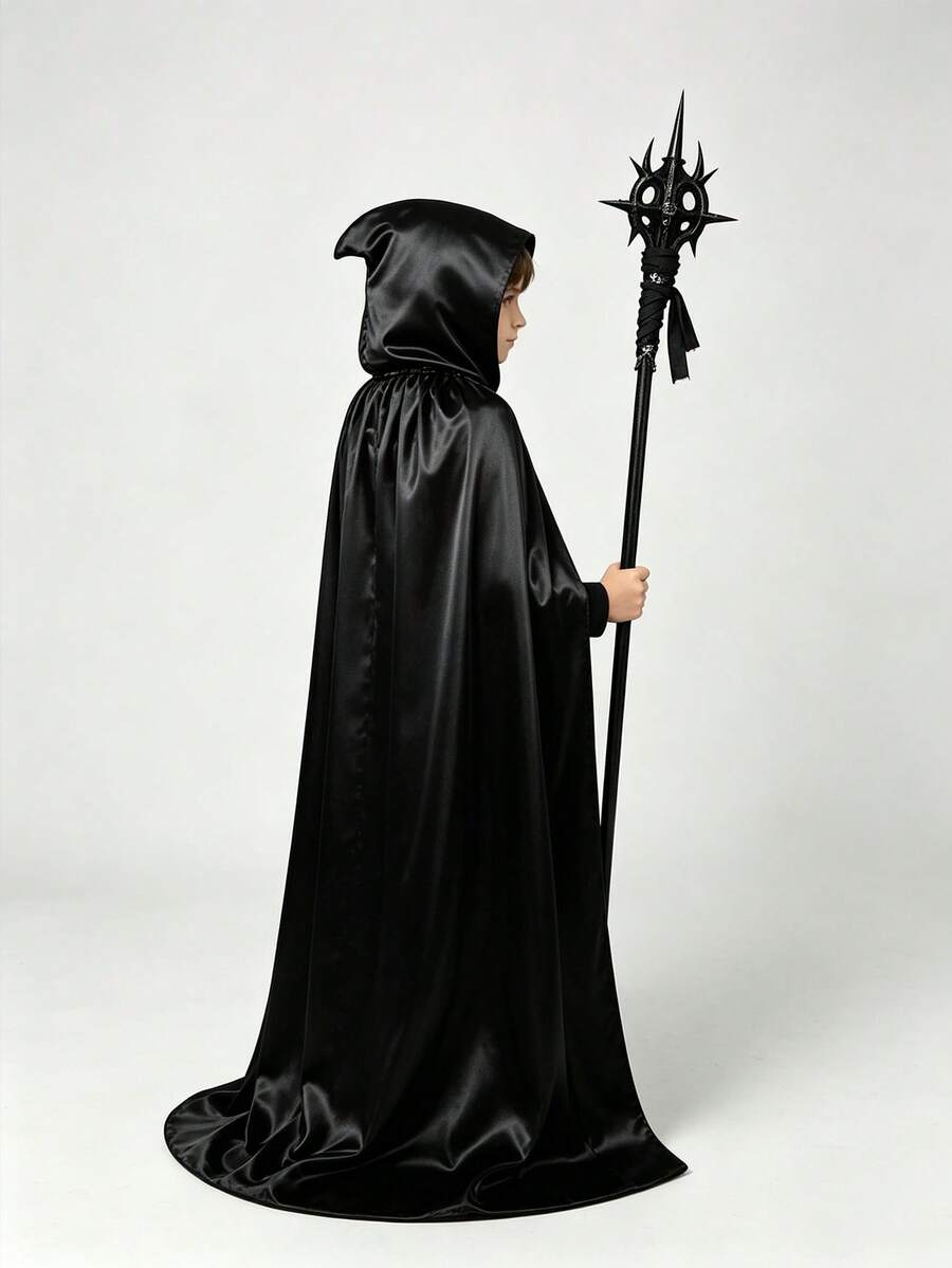 Halloween Cloak Cape For Kids, Black Medieval Wizard Robe, Grim Reaper Monk Hat Performance Cape - Multicolor - View 1