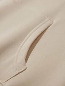 Casual Plain Loose Fit Hooded Sweatshirt Women Basic Long Sleeve Pocket Hoodie Minimalist Lazy Daily Outfit Neutral Color Sweat Top - Apricot - View 4