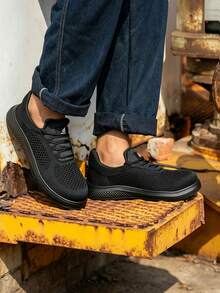 Men Work Shoes Steel Toe Smashproof Boots Unbreakable Puncture Resistant Work Boots - 黑色(新) - 查看 5