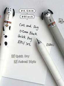 2/4/8pcs Cute Standing Puppy Press-Type Gel Pens, 0.5mm ST Tip, Quick-Dry Black Ink, Cartoon Animal Stationery, Suitable For Note-Taking And Back To School - Multicolor - View 6