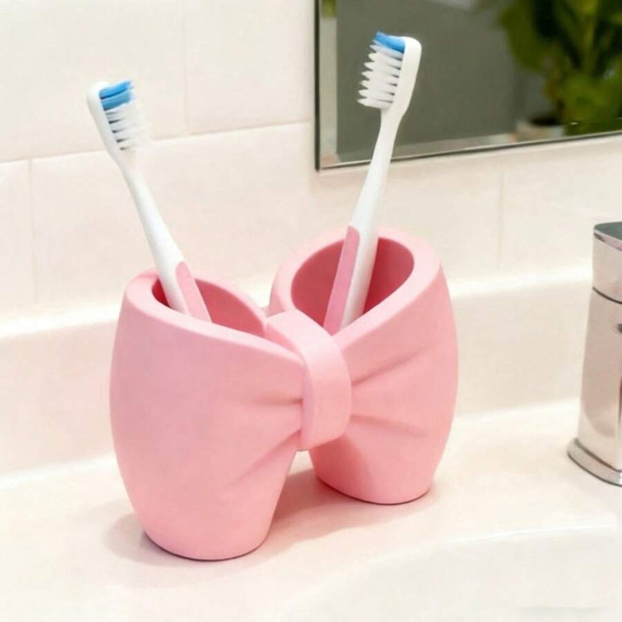 1pc Desktop Bowknot Toothbrush Holder Bathroom Sink Organizer Toothbrush & Toothpaste Rack Storage Stand Box - Multicolor - View 1