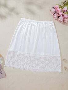 Plus-Size Women's Lace-Panel High-Waisted Mid-Length Petticoat: Comfortable Elastic Waistband, Versatile For Everyday Wear, Opaque Underskirt - White - View 1