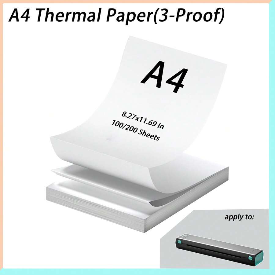 100/200 Sheets A4 Thermal Printer Paper,A4 Thermal Paper,210*297 Mm,Compatible With Most Thermal Portable Printer,Continual Feeding Folded Printing Paper,For School Or Work, Printing Files,Picture - A4 - View 1