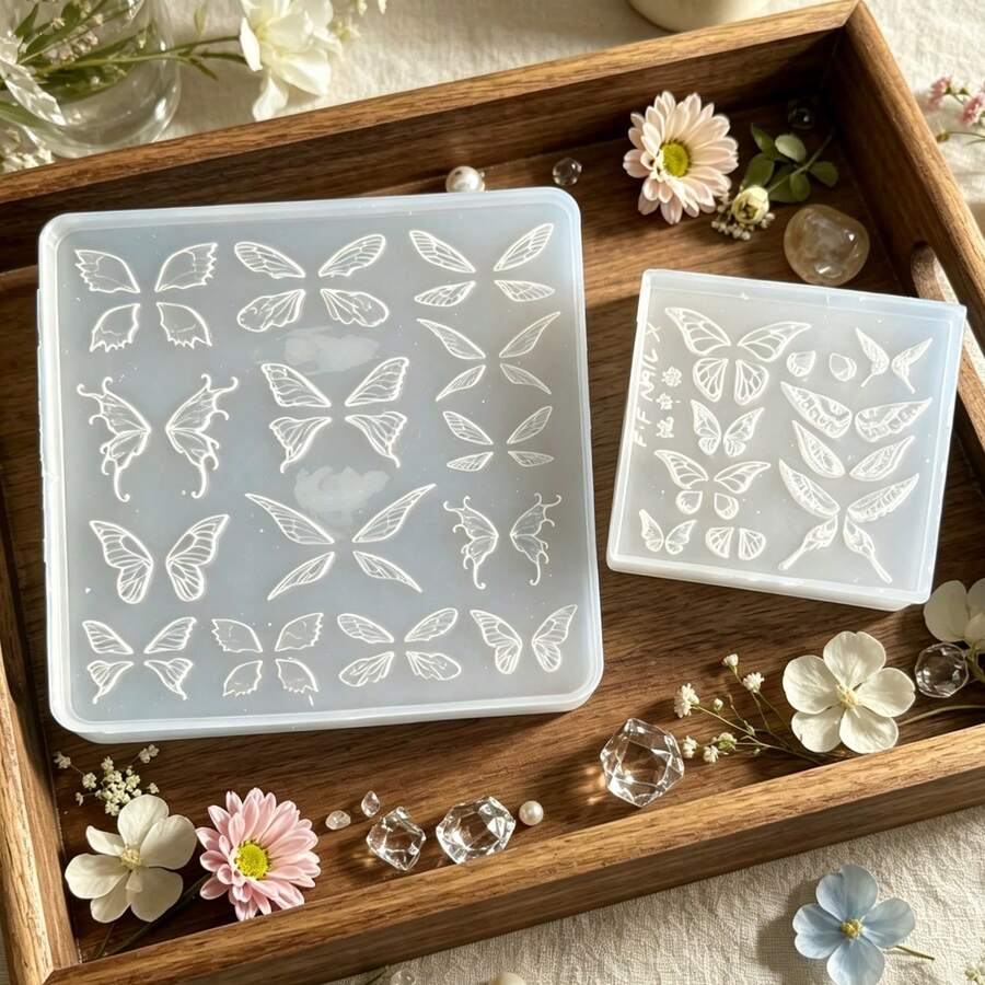 1pc Large Square Set, Iridescent Butterfly Wings Silicone Mold, 3D Butterfly Embossed Nail Art Template, Multi-Size Hollow Butterfly Wing Pattern With Rich Design, Fill With Aurora Gel For Easy Demolding And Shiny Luster, Suitable For Date, Travel, Makeup, Nail Art Creation, Store Visit, Short Video, Hand Atmosphere Styling, Daily Outfit Matching - Multicolor - View 1