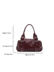 1pc Multifunctional Rivet Handbag, Vintage Motorcycle Style Rivet Decor PU Leather Shoulder Bag, Punk Rock Underarm Bag, Suitable For Work, Commute, Date, Party And Music Festival - Burgundy - View 7