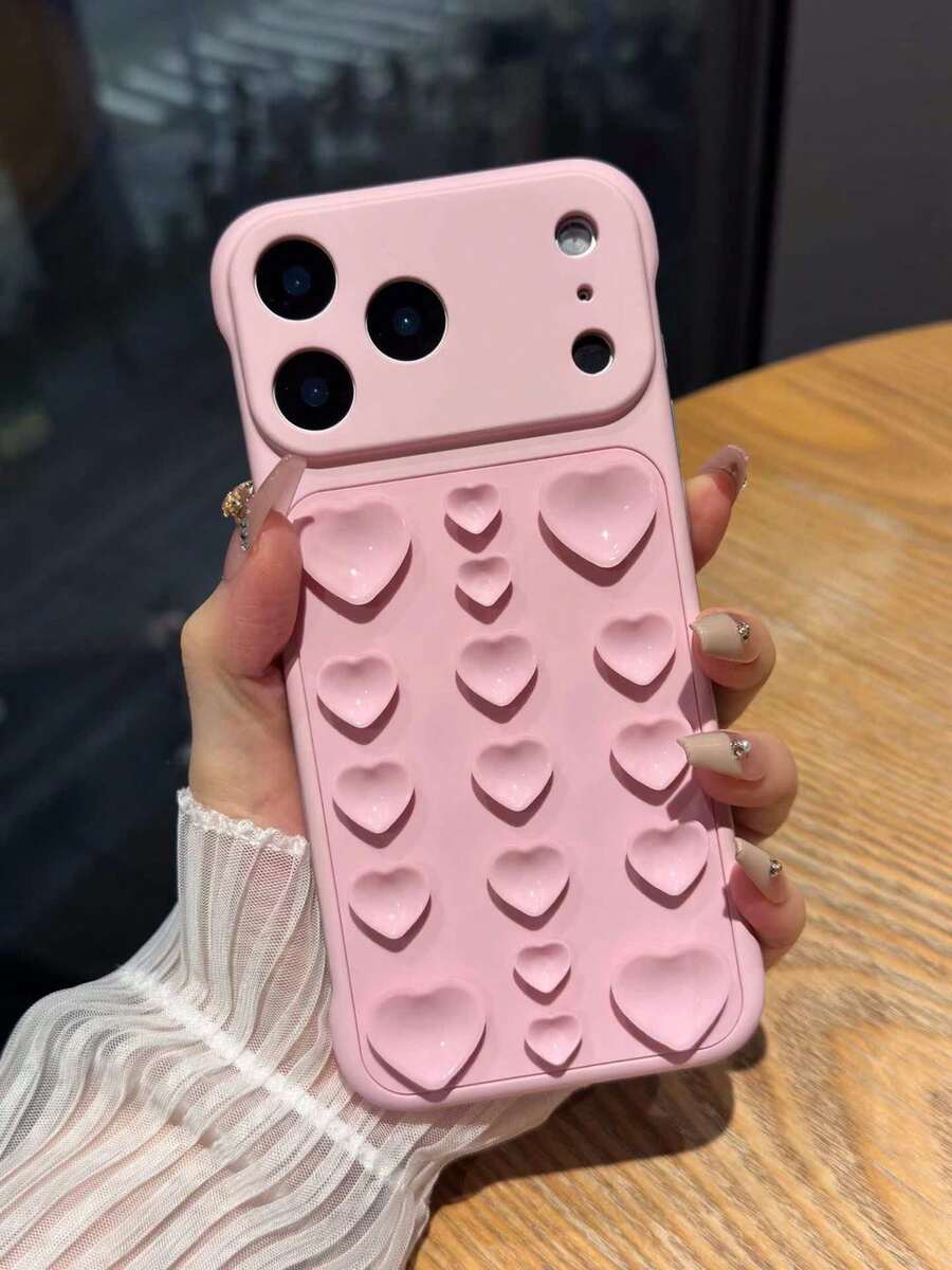1pc Pink Frameless Phone Case With Heart-Shaped Strong Silicone Suction Cup, Compatible With 17/17 Pro/17 Pro Max/16/16 Pro/16 Pro Max/15/15 Pro/15 Pro Max/14/14 Pro/14 Pro Max/13/13 Pro/13 Pro Max, Soft Touch Silicone Suction Cup Phone Shell