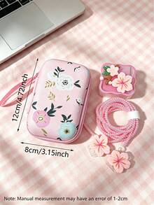 6pcs Sakura Floral Digital Storage Set | EVA Hard Shell Anti-Pressure Earphone & Data Cable Storage Bag, Cute Charger Case + Full Data Cable Protective Set, Suitable For Commuting & Travel - Multicolor - View 3