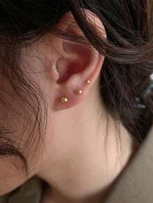 Anting Tusuk Manik Bulat Minimalis Fashion Anting Mini Kecil Anting Tusuk untuk Pria dan Wanita - Yellow Gold - View 2