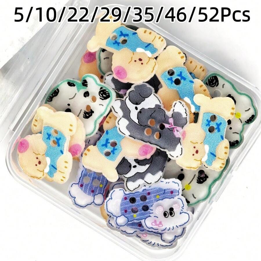 5/10/22/29/35/46/52Pcs Boxed Assorted Puppy Resin Buttons, Suitable For Phone Cases, Hair Clips, Keychains, Stationery Boxes DIY Handmade Decoration, Versatile Small Accessories For Handmade Enthusiasts To Create Jewelry And Creative Handmade Gifts, Random Styles - Multicolor - View 1