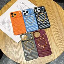 1pc Fiber Texture Hollow Heat Dissipation Magnetic Phone Case Compatible With Iphone 17 Pro Max, Ultra-Thin Protective Cover - Black - View 3