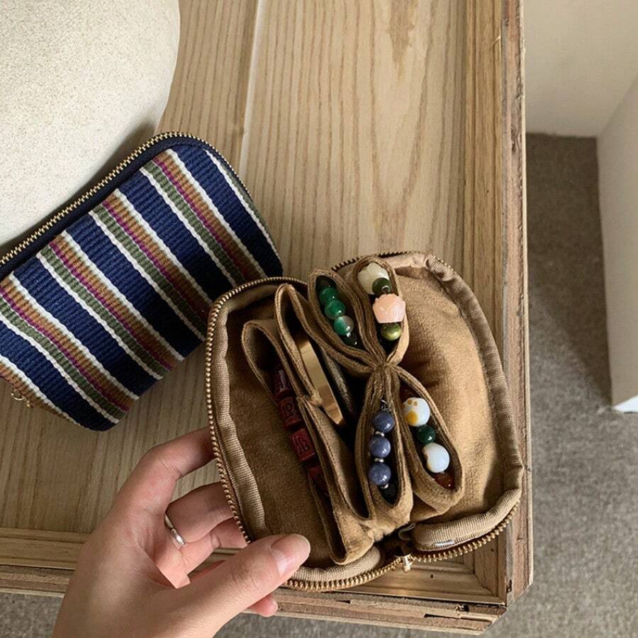 Original Striped Jewelry Storage Bag, Accessories And Collectibles Storage Bag, Crystal Pearl Bracelet Travel Storage Bag - Storage Bag - View 1