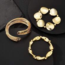 1 Set Geometric Twisted Line Asymmetrical Open Cuff Bracelet & Bracelet Combination Set - Gold - View 3