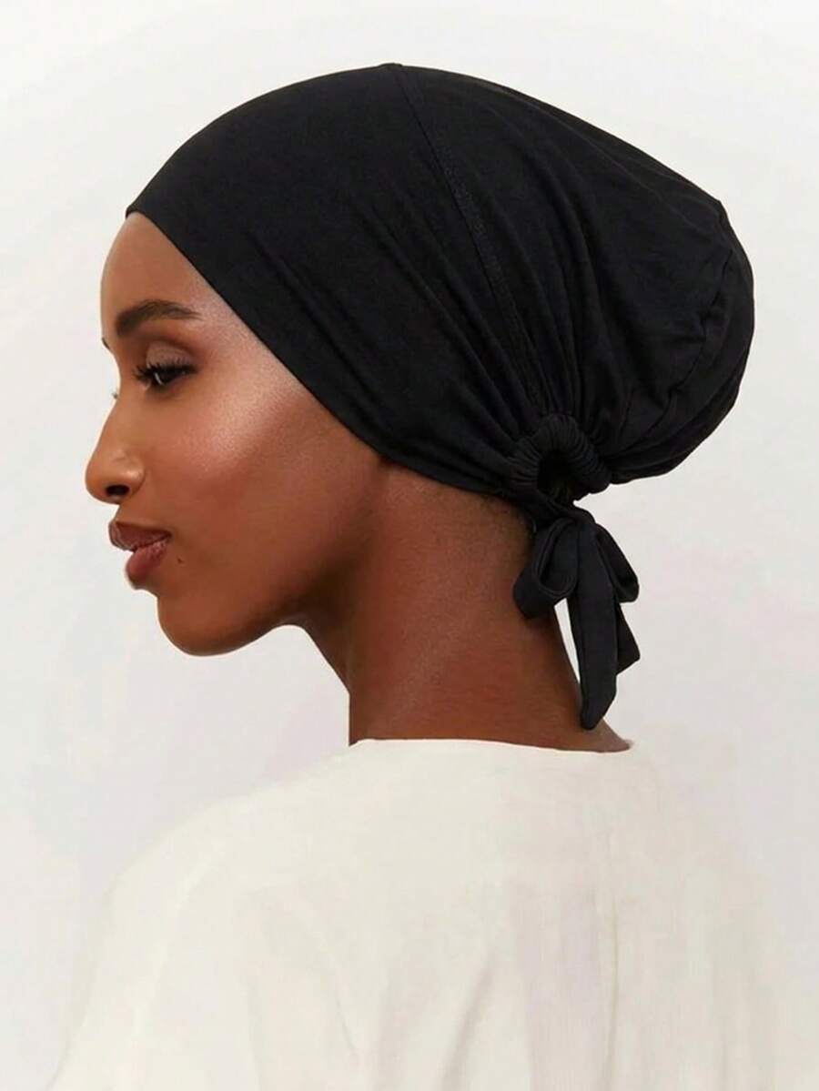 1pc Women's Solid Color Elastic Band Adjustable Beanie Hat Scarf Cap
