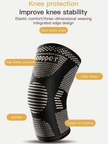 1/2Pcs Copper Fiber Knee Support, Breathable Quick-Dry Elbow Knee Support,Compression Knee Sleeve, Unisex, Suitable For Running, Fitness Workout,Fitness Jump Rope Basketball Running Gear Men Women - Gold - View 2