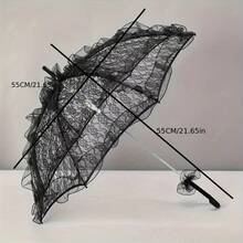 Elegant Romantic Lace Wedding Umbrella, Romantic Bride Lace Parasol With Ruffle Decor, Perfect For Photography Studio, Wedding, Party Use 7AFQ - F-Black - View 5