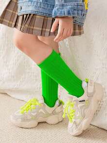 1 Pair Kids Solid Color Straight Socks, 2-7 Years Old Children Candy Color Calf Socks, Versatile Mid-Calf Socks Suitable For All Seasons - Multicolor - View 6