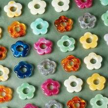 200pcs/50pcs Acrylic Beads, 0.55In/14mm Flower Shape, With Different Gradient Designs, Durable And Fade-Resistant, Perfect For Making DIY Earrings And Other Jewelry Crafts - Mixed Colors - View 1