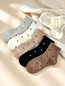1/5 Pairs Women's Heart Pattern Solid Color Low-Cut Socks, Breathable Casual Short Socks, Suitable For Daily Wear, All Seasons - Multicolor - View 2