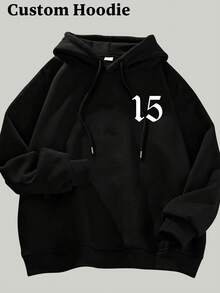 Custom Printed Men's Autumn Winter Black Hoodie, Custom Motivational Text & Names, Holiday Apparel For Couples & Anniversaries - Black - View 2